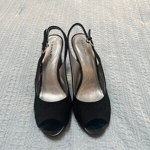 Tahari Black Peep Toe Slingback Pumps Heels Size 7.5 M